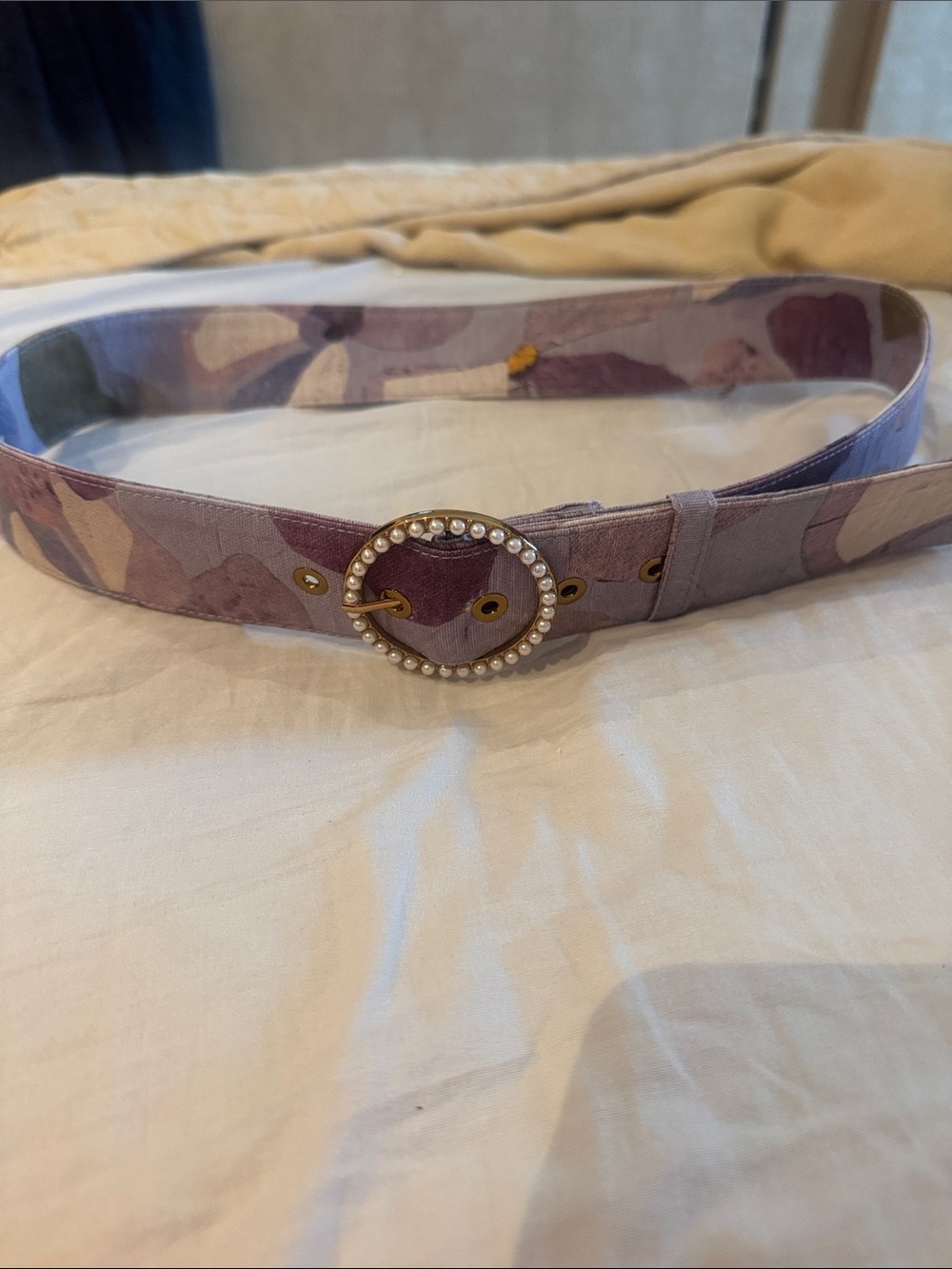 Zimmermann Lavender Camouflage Pearl-Trim Round Buckle Belt